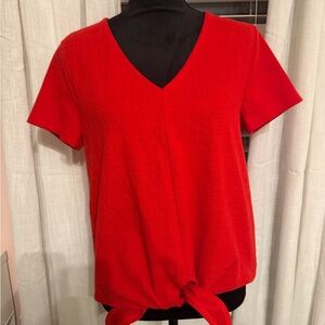 J. Crew Red V-Neck Tie-Front Top